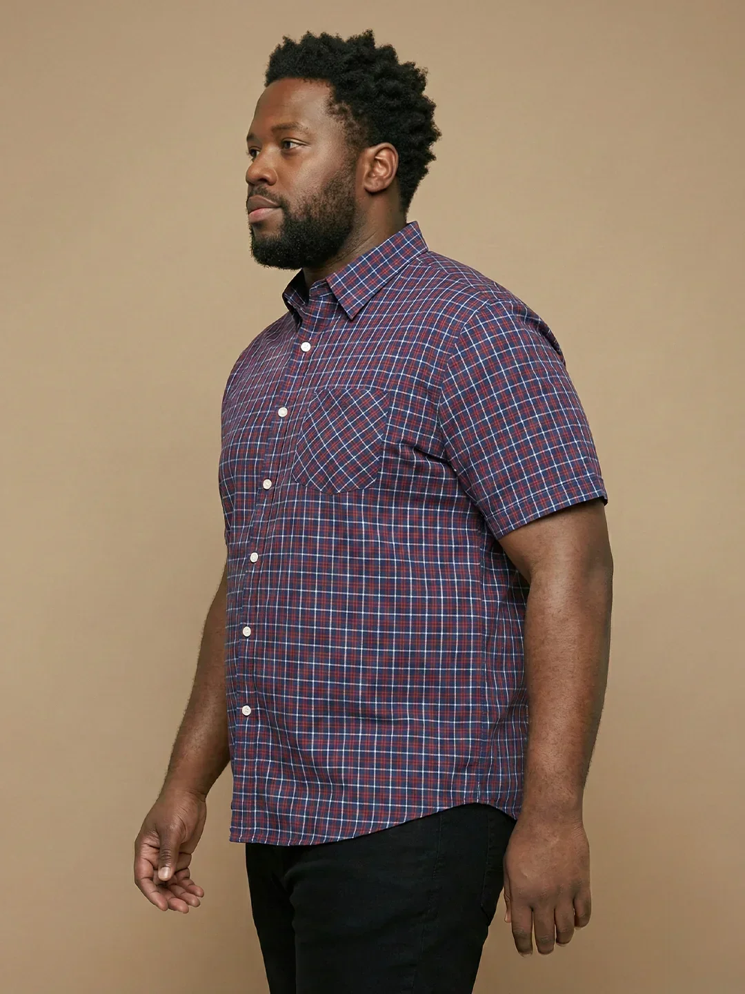 Men Plus Size Relativity Multicolor Checkered Casual Shirt - Image 5