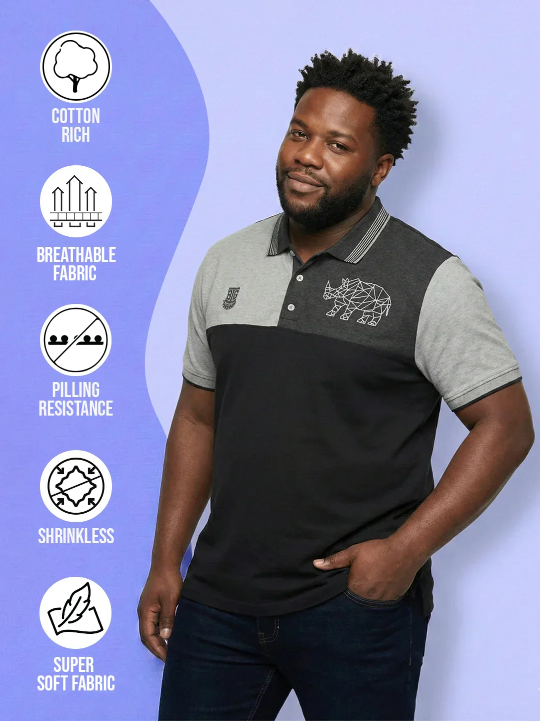 Men Plus Size Relent Colorblock Polo Tshirt - Image 2