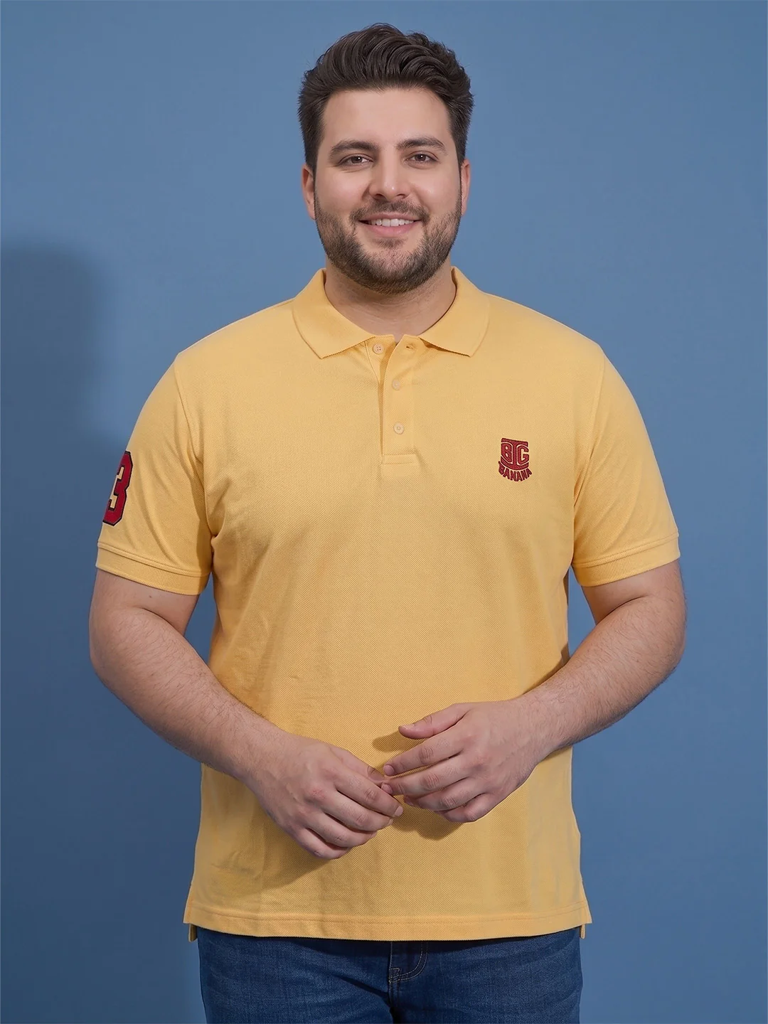 Men Plus Size Reliable Yellow Solid Polo