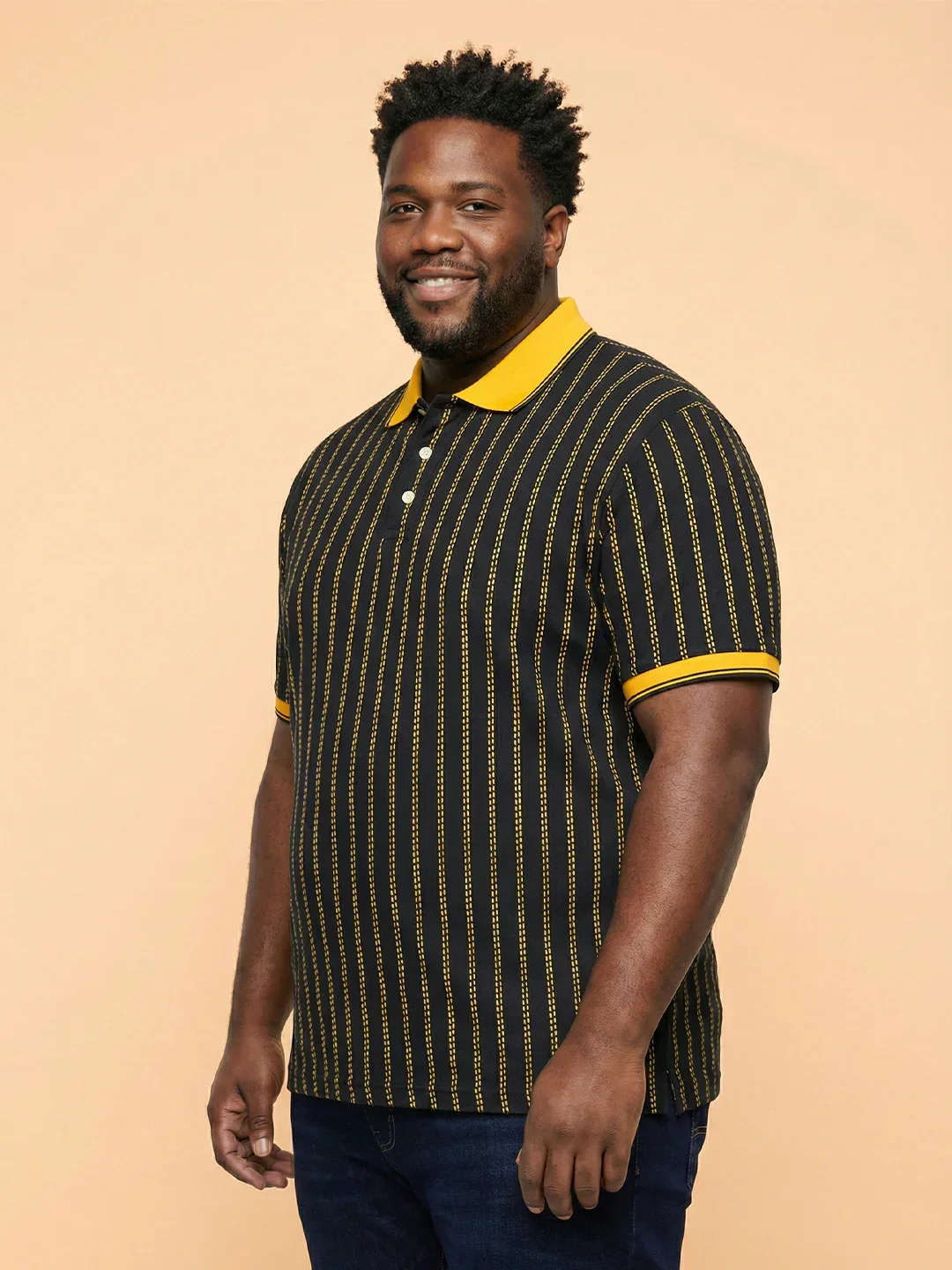 Men Plus Size Relic-Black Striped Polo Tshirt - Image 3