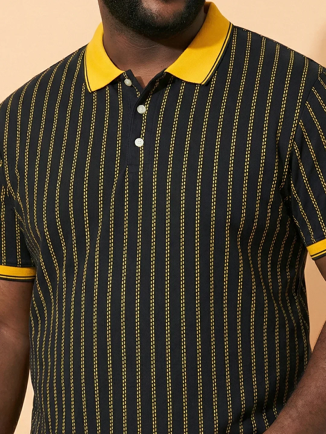 Men Plus Size Relic-Black Striped Polo Tshirt - Image 5