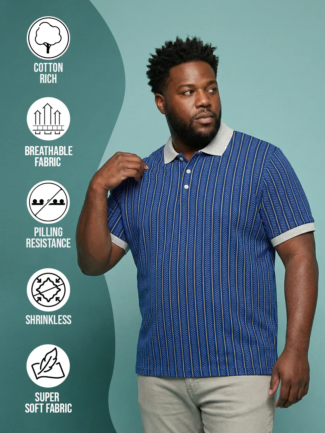 Men Plus Size Relic-Blue Striped Polo Tshirt - Image 2