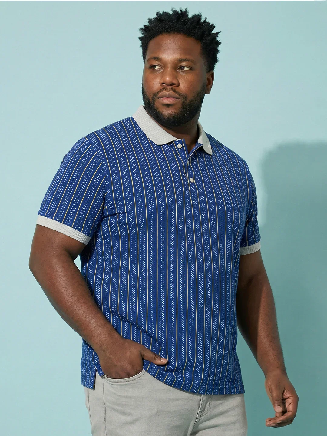 Men Plus Size Relic-Blue Striped Polo Tshirt - Image 3