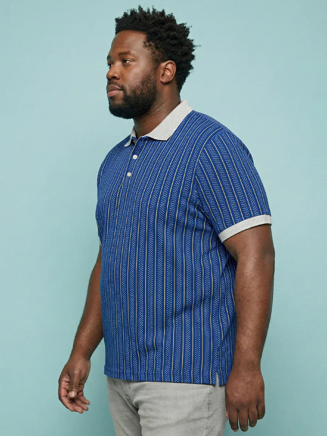 Men Plus Size Relic-Blue Striped Polo Tshirt - Image 4