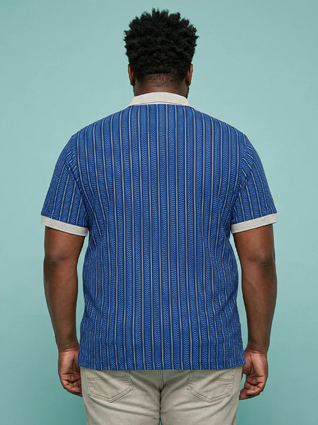 Men Plus Size Relic-Blue Striped Polo Tshirt - Image 5