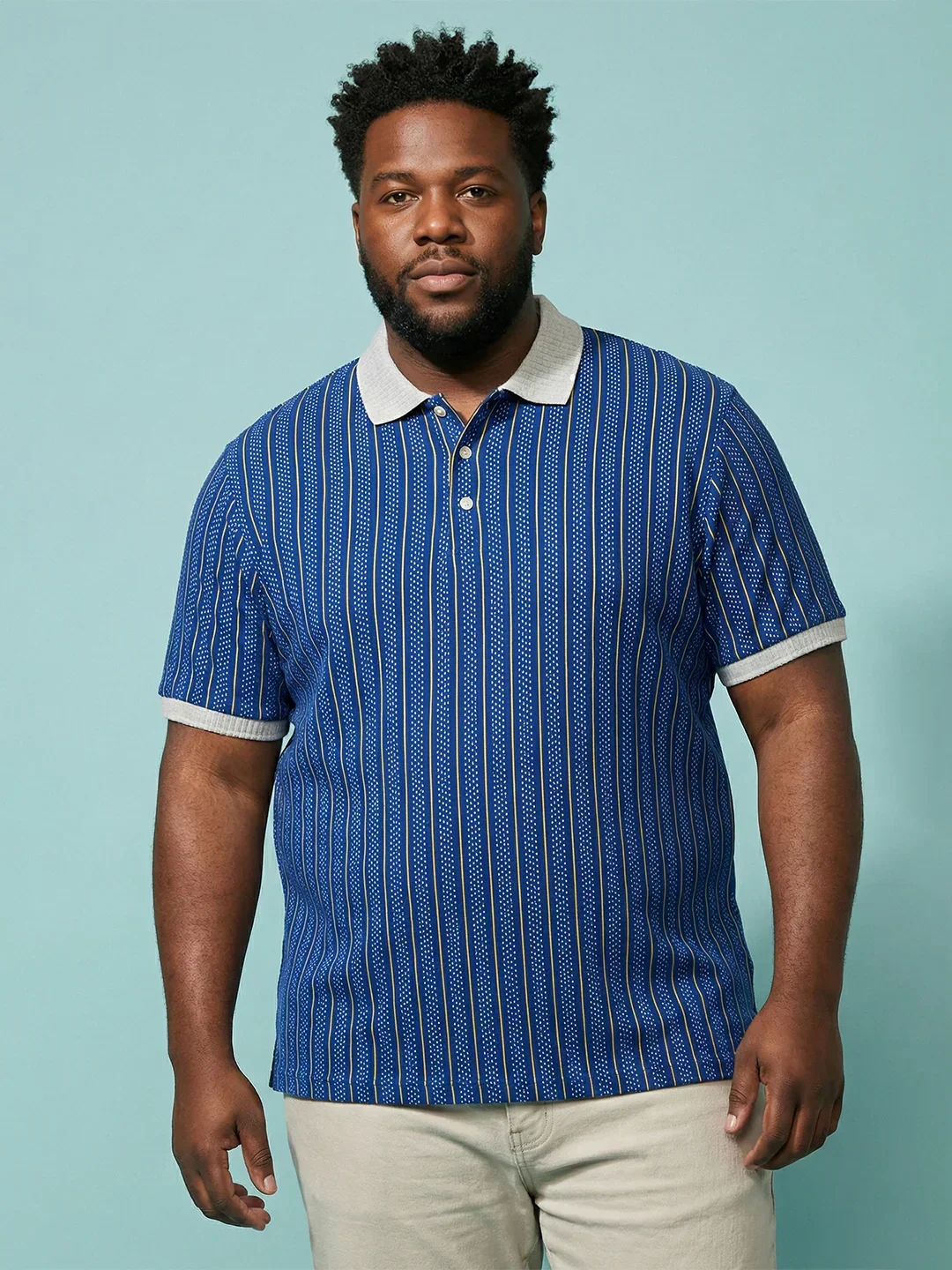 Men Plus Size Relic-Blue Striped Polo Tshirt - Image 7