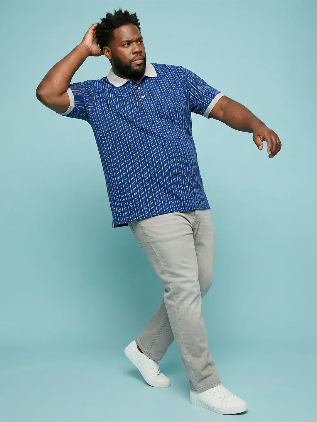 Men Plus Size Relic-Blue Striped Polo Tshirt - Image 8