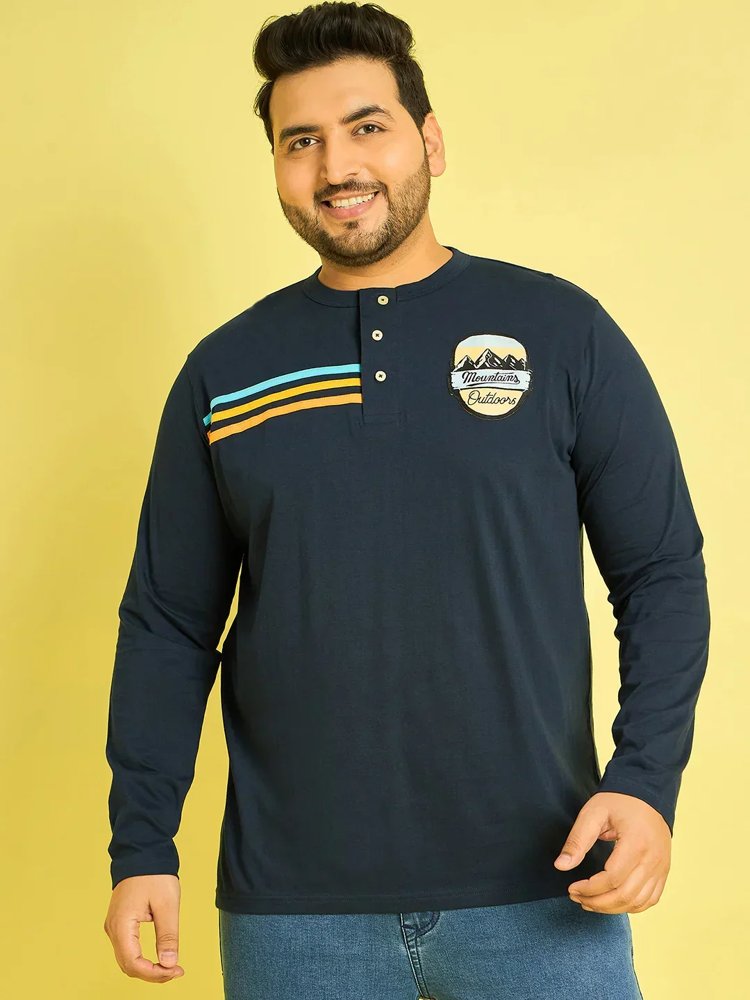 Men Plus Size Reming Solid Henley Tshirt - Image 2