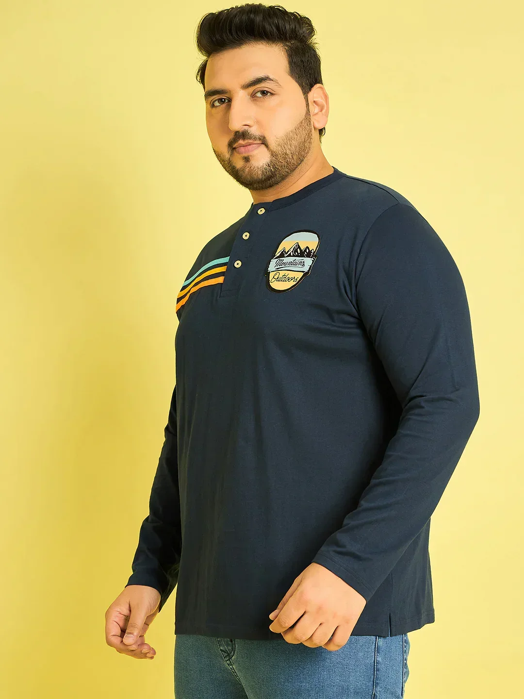 Men Plus Size Reming Solid Henley Tshirt - Image 3