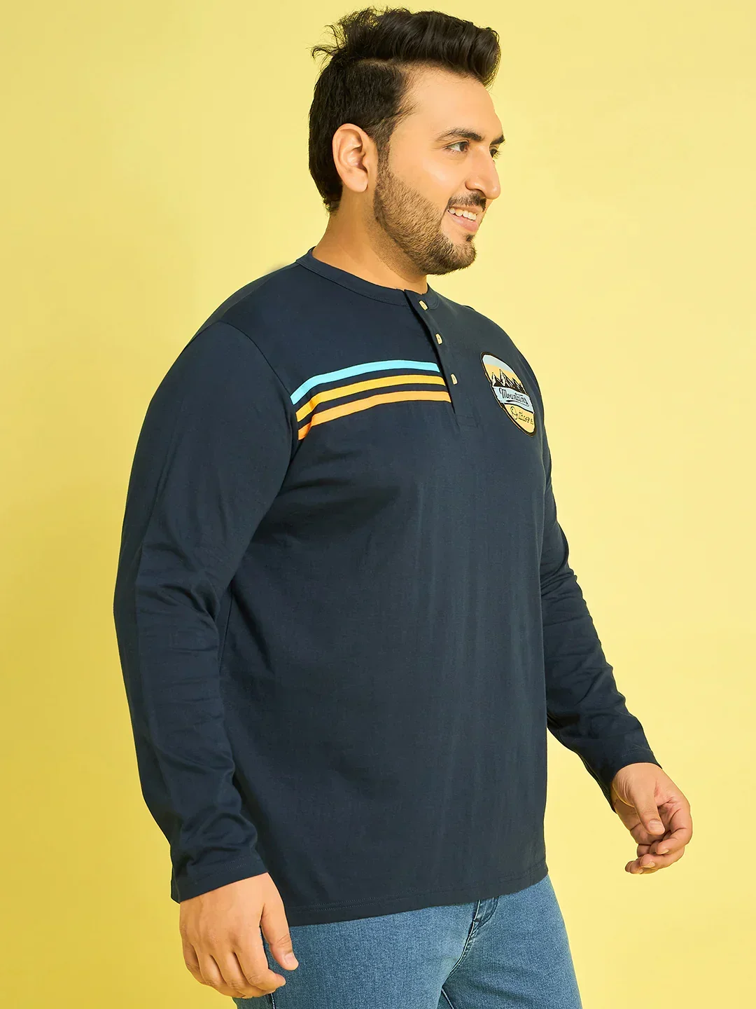 Men Plus Size Reming Solid Henley Tshirt - Image 4
