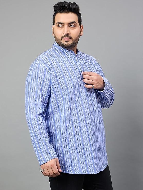 Men Plus Size Remy Striped Short Kurta - Image 3