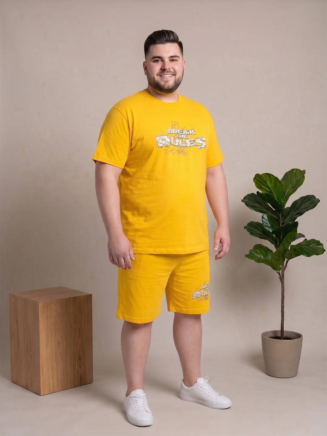 Men Plus Size Renegade Yellow Printed Co-Ords - Image 3