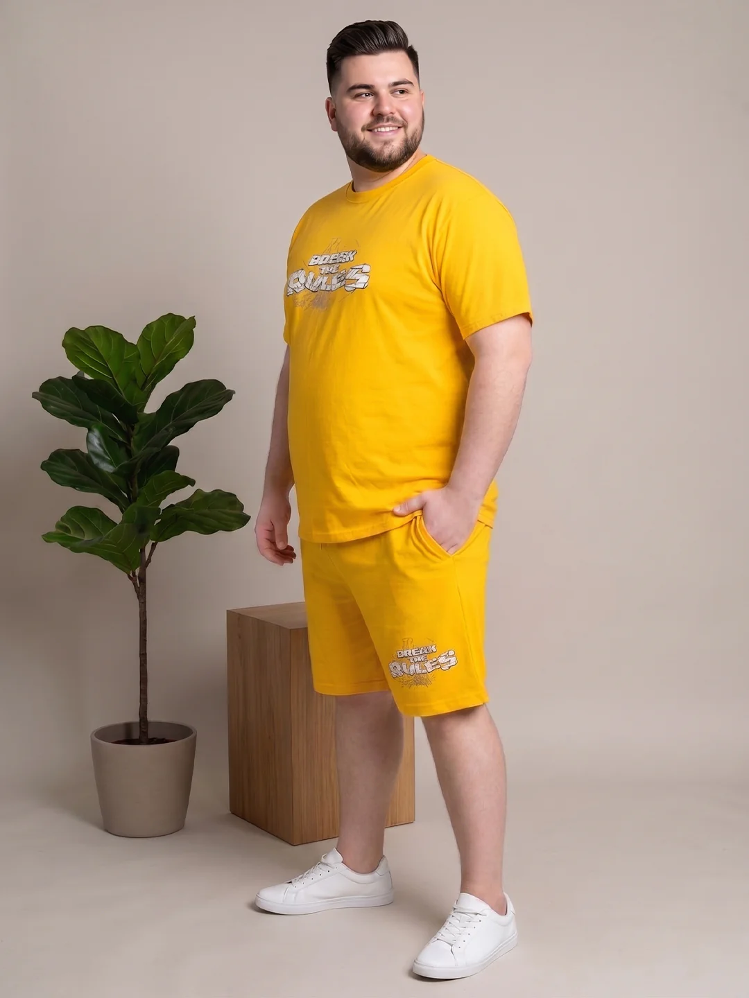 Men Plus Size Renegade Yellow Printed Co-Ords - Image 7