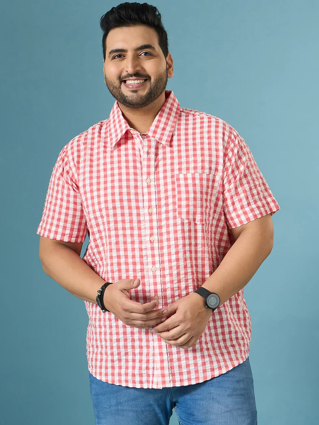 Men Plus Size Revola Multicolor Checkered Casual Shirt - Image 3