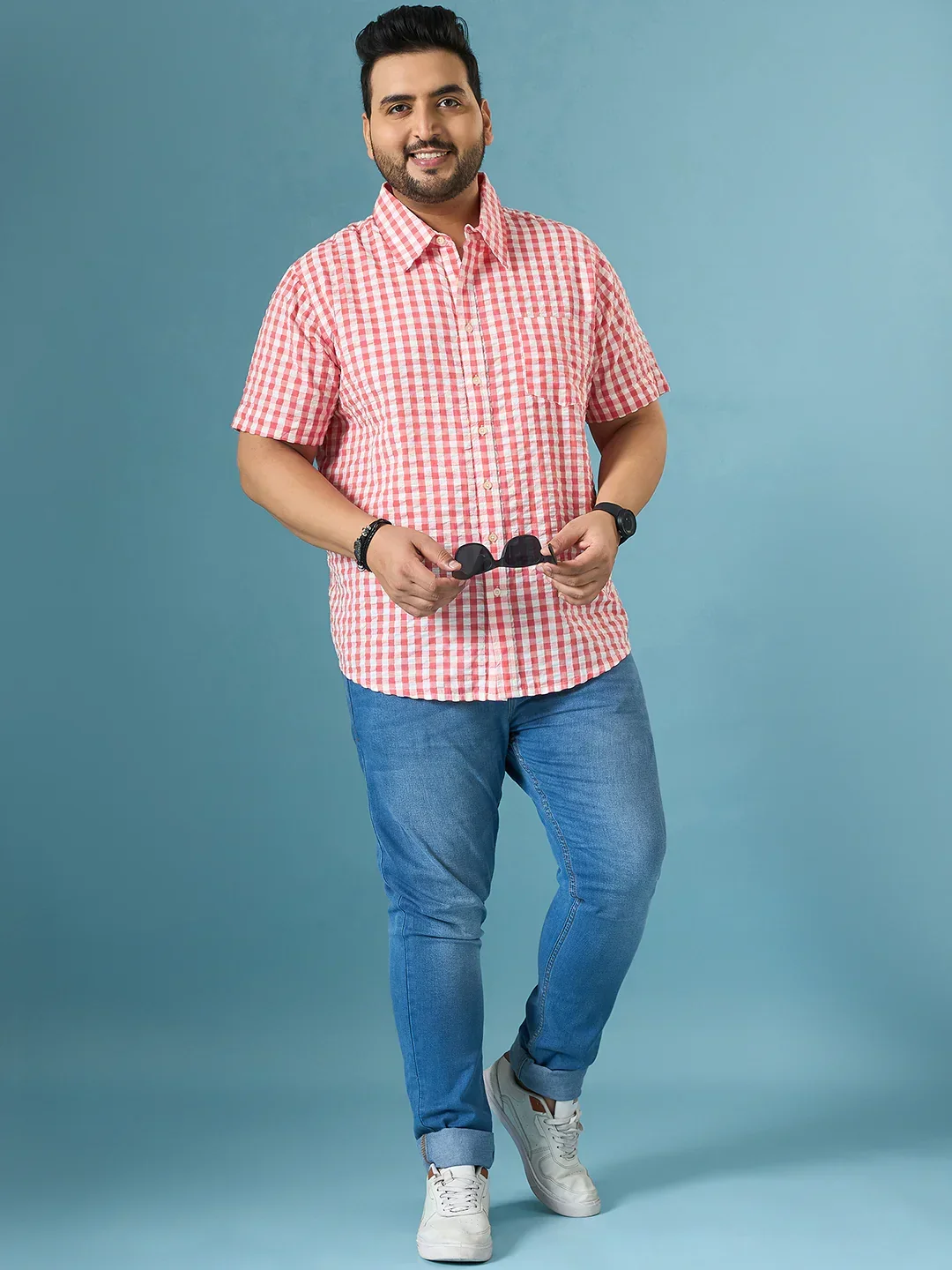 Men Plus Size Revola Multicolor Checkered Casual Shirt - Image 4