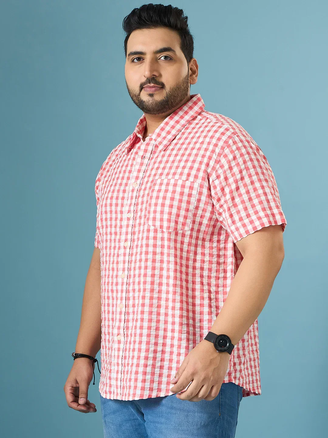 Men Plus Size Revola Multicolor Checkered Casual Shirt - Image 5
