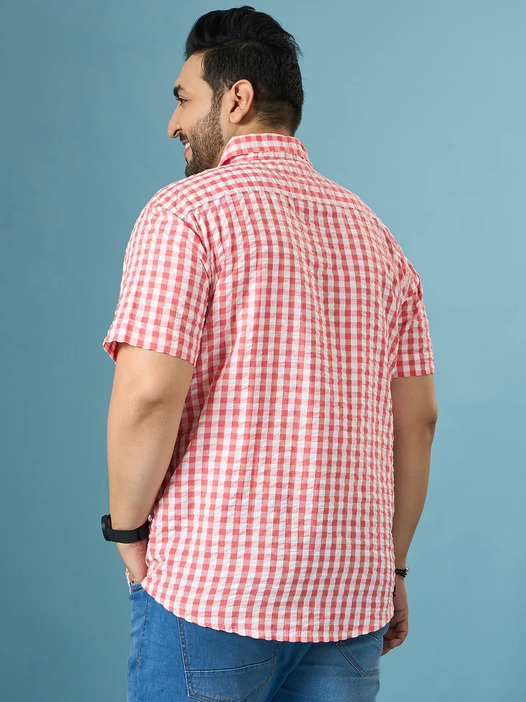Men Plus Size Revola Multicolor Checkered Casual Shirt - Image 7
