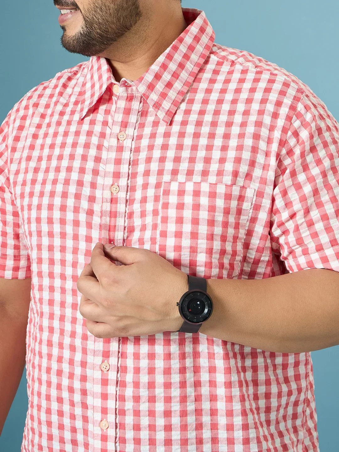 Men Plus Size Revola Multicolor Checkered Casual Shirt - Image 8