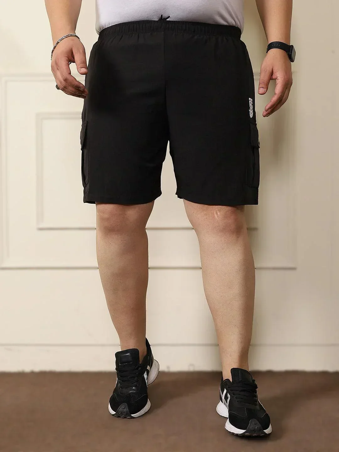 Men Plus Size Rezo-Black Solid Shorts