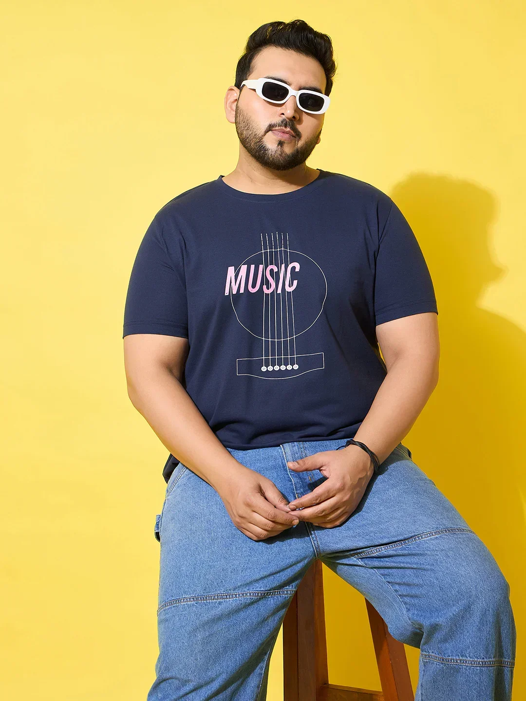 Men Plus Size Rhythm Navy Printed Round Neck Tshirt - Image 2