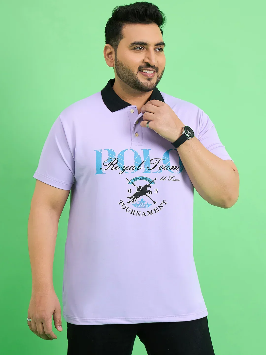 Men Plus Size Rime Lavender Chest Printed Polo T-shirt - Image 2