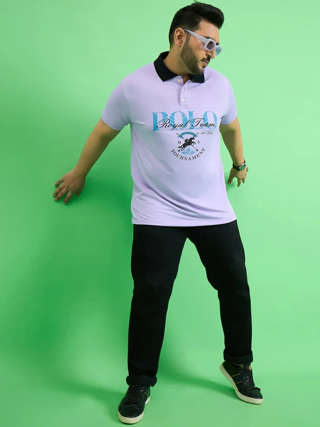 Men Plus Size Rime Lavender Chest Printed Polo T-shirt - Image 3