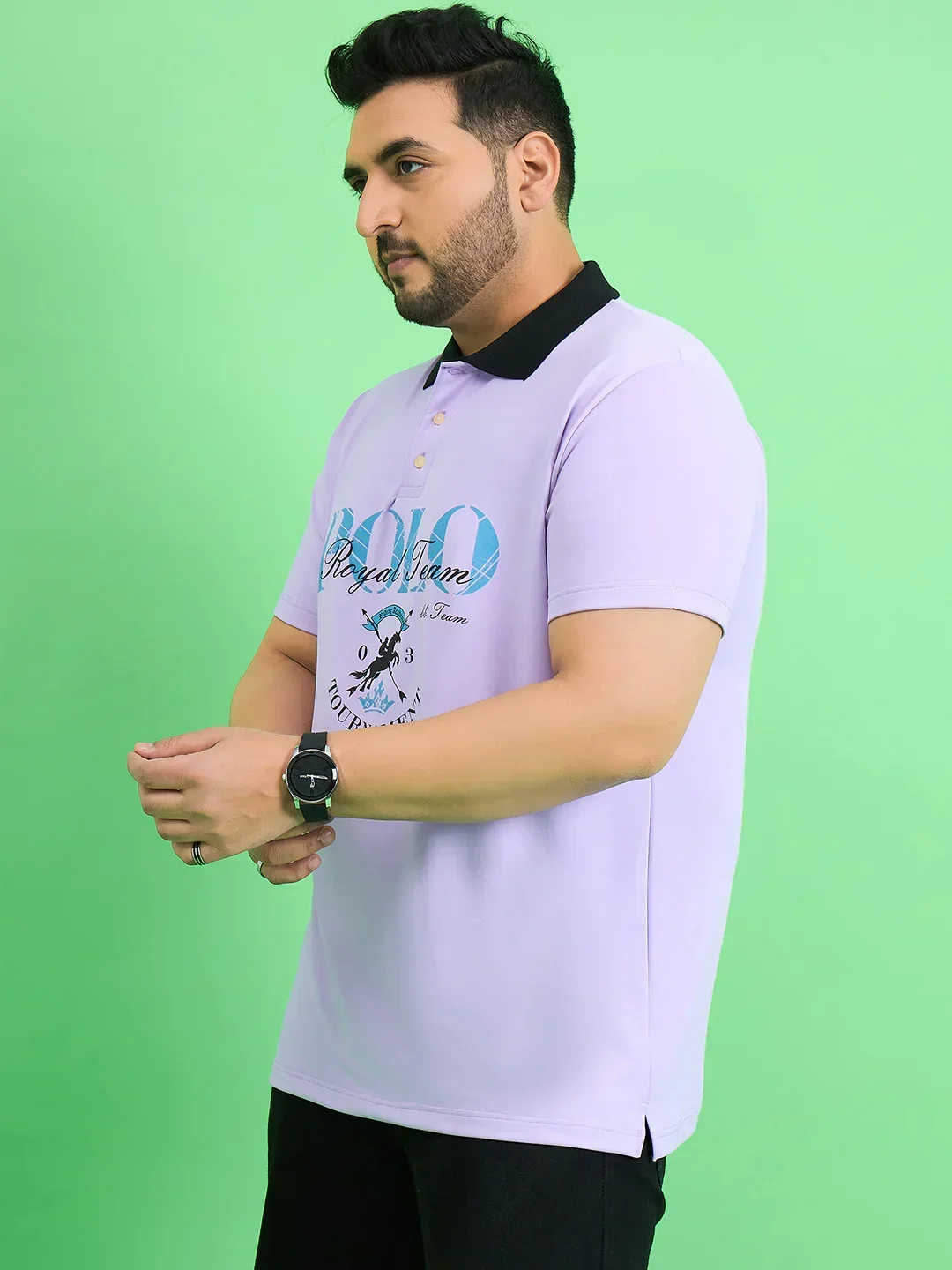 Men Plus Size Rime Lavender Chest Printed Polo T-shirt - Image 4