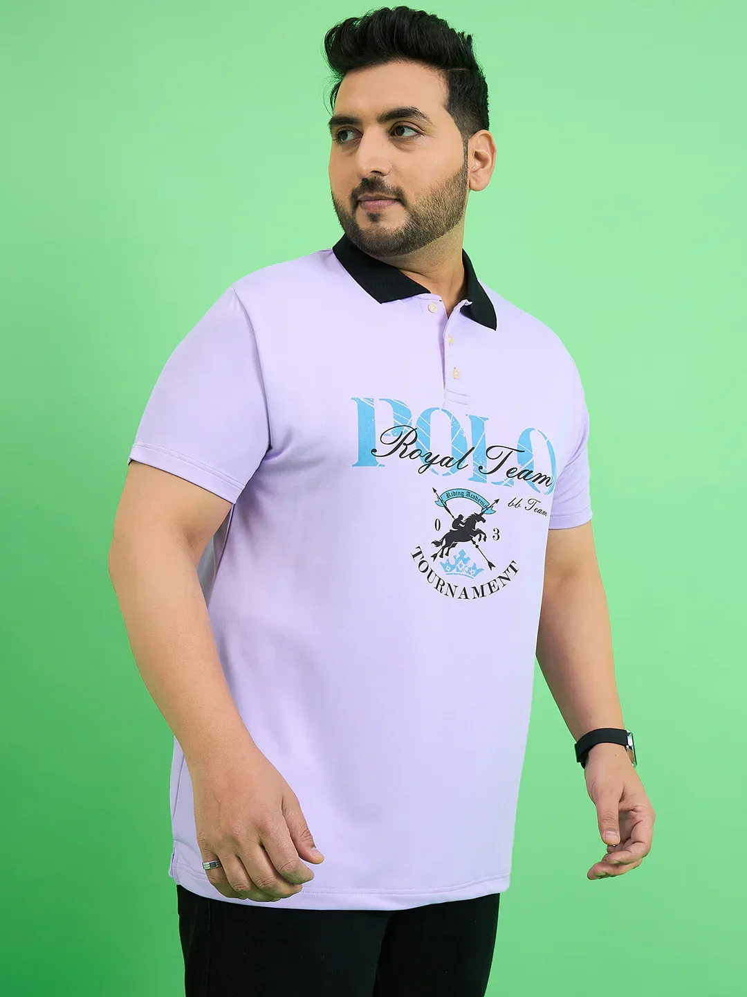 Men Plus Size Rime Lavender Chest Printed Polo T-shirt - Image 5