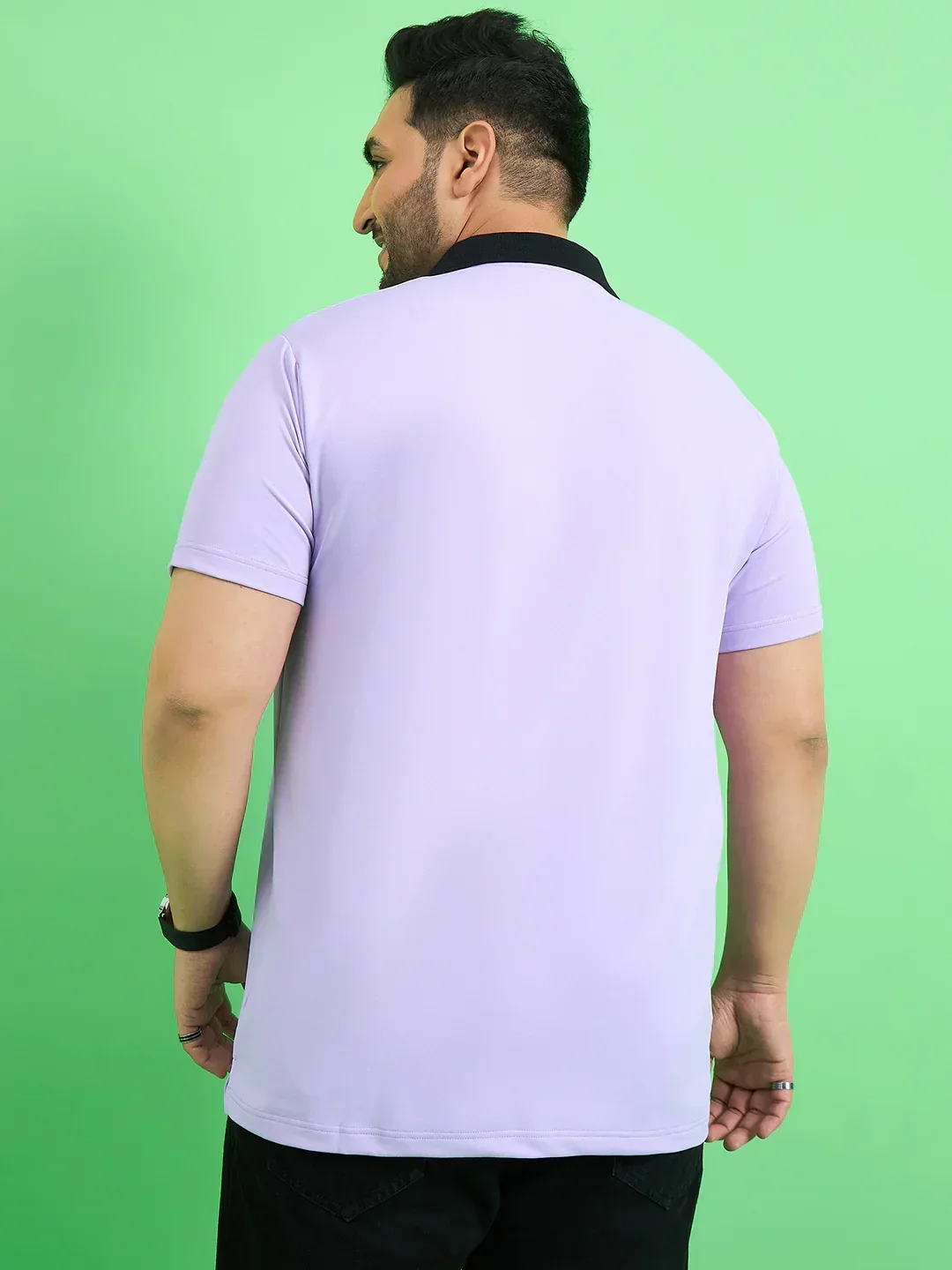 Men Plus Size Rime Lavender Chest Printed Polo T-shirt - Image 6