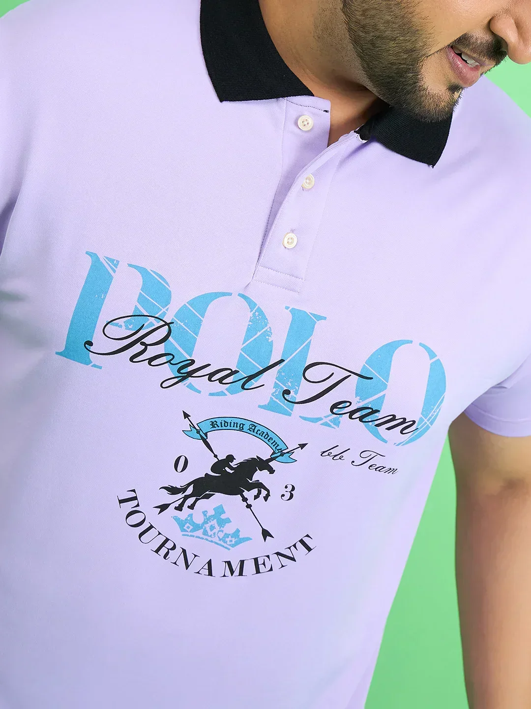 Men Plus Size Rime Lavender Chest Printed Polo T-shirt - Image 7
