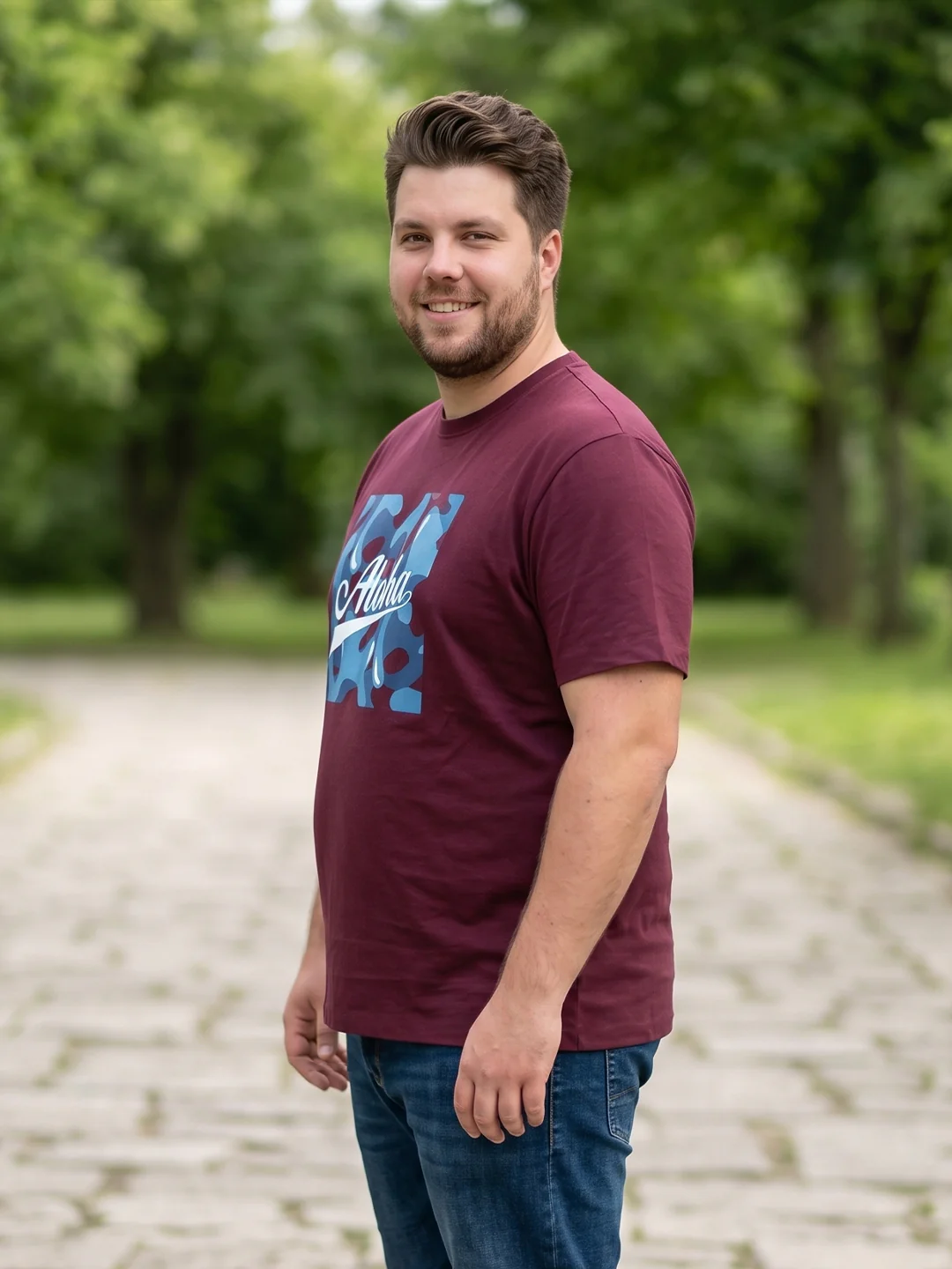 Men Plus Size Ripples Maroon Printed Round Neck - Image 2