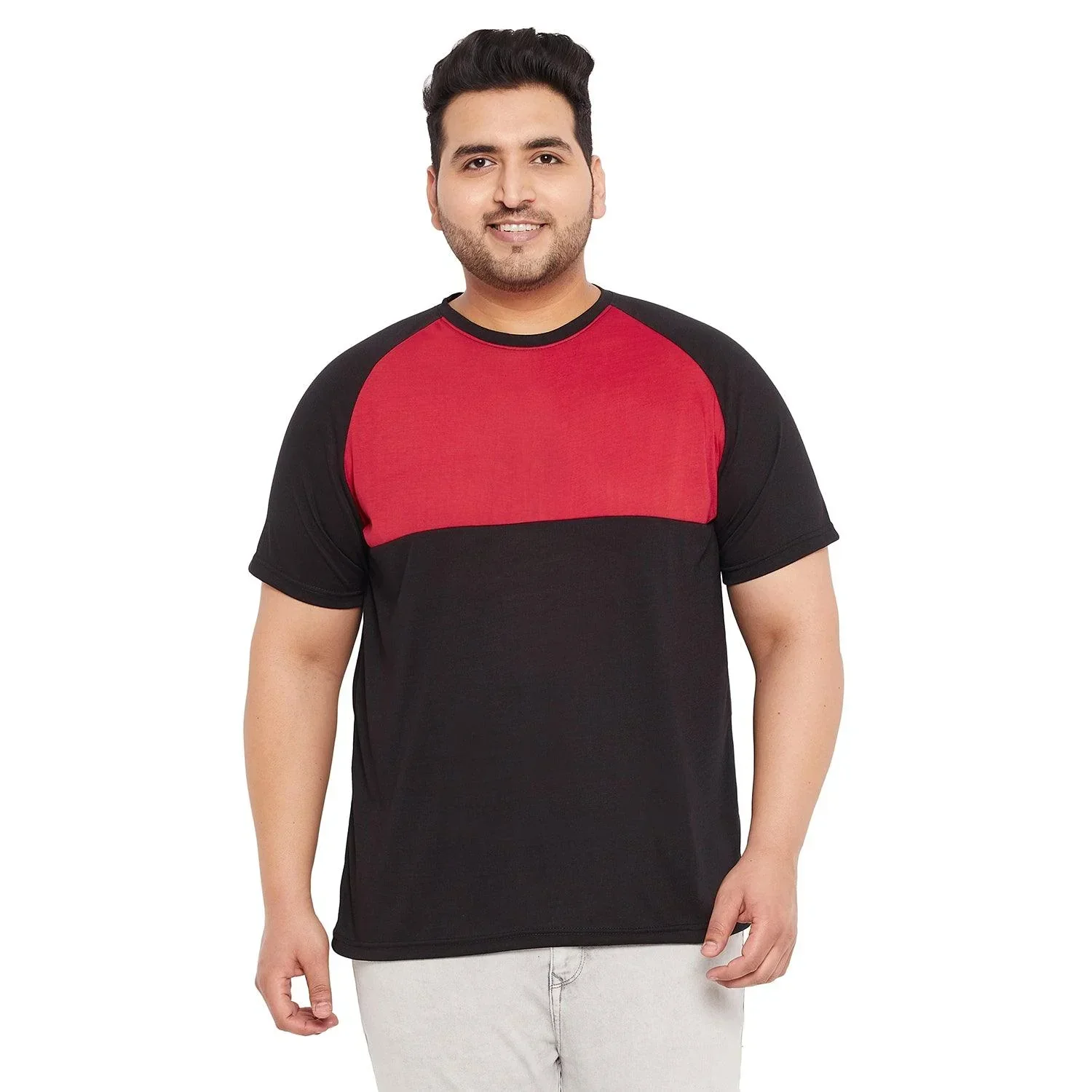 Men Plus Size Rojo-B Colorblock Round Neck Tshirt - Image 2