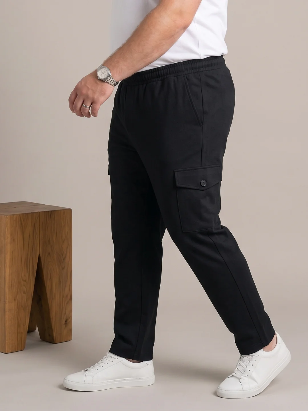 Men Plus Size Rokke Black Solid Trackpants - Image 3