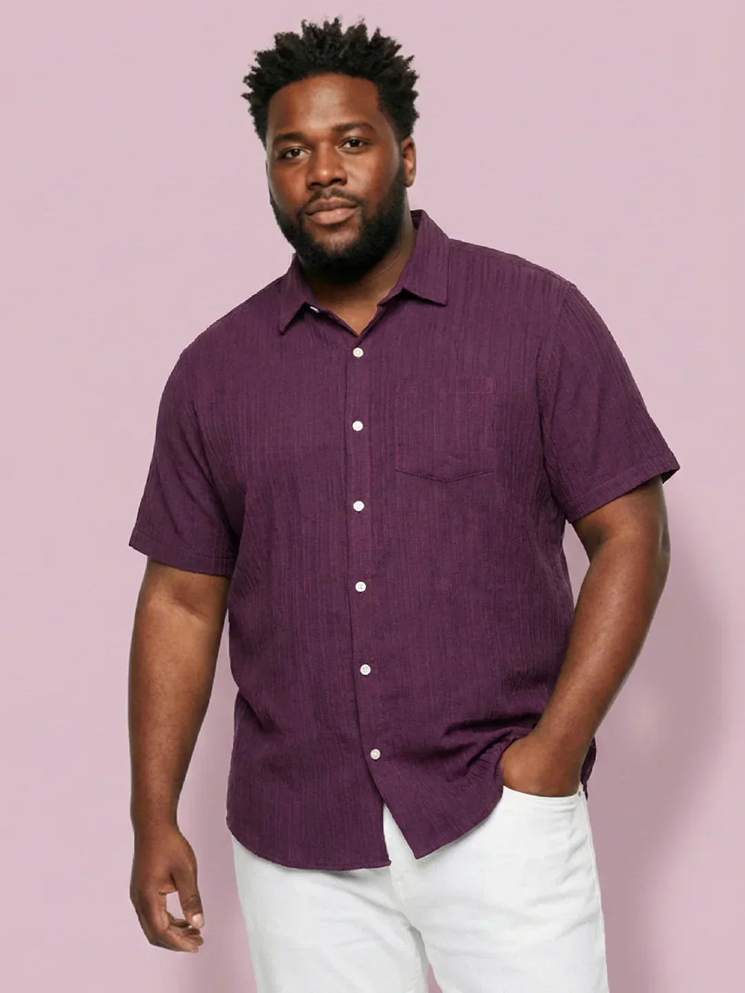 Men Plus Size Rougette Purple Self Design Casual Shirt - Image 2
