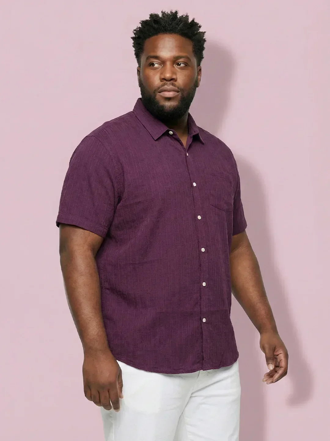 Men Plus Size Rougette Purple Self Design Casual Shirt - Image 3