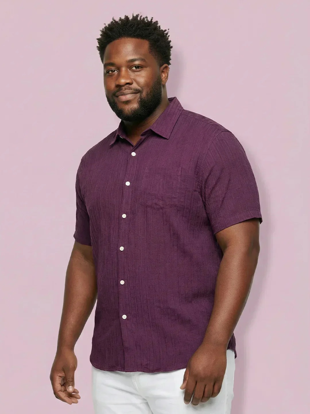 Men Plus Size Rougette Purple Self Design Casual Shirt - Image 4