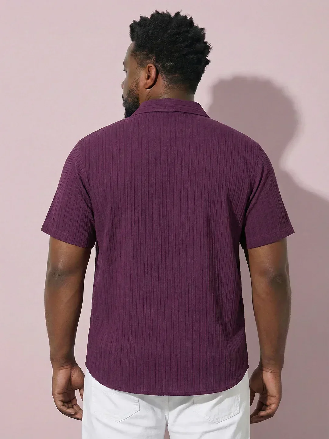 Men Plus Size Rougette Purple Self Design Casual Shirt - Image 5