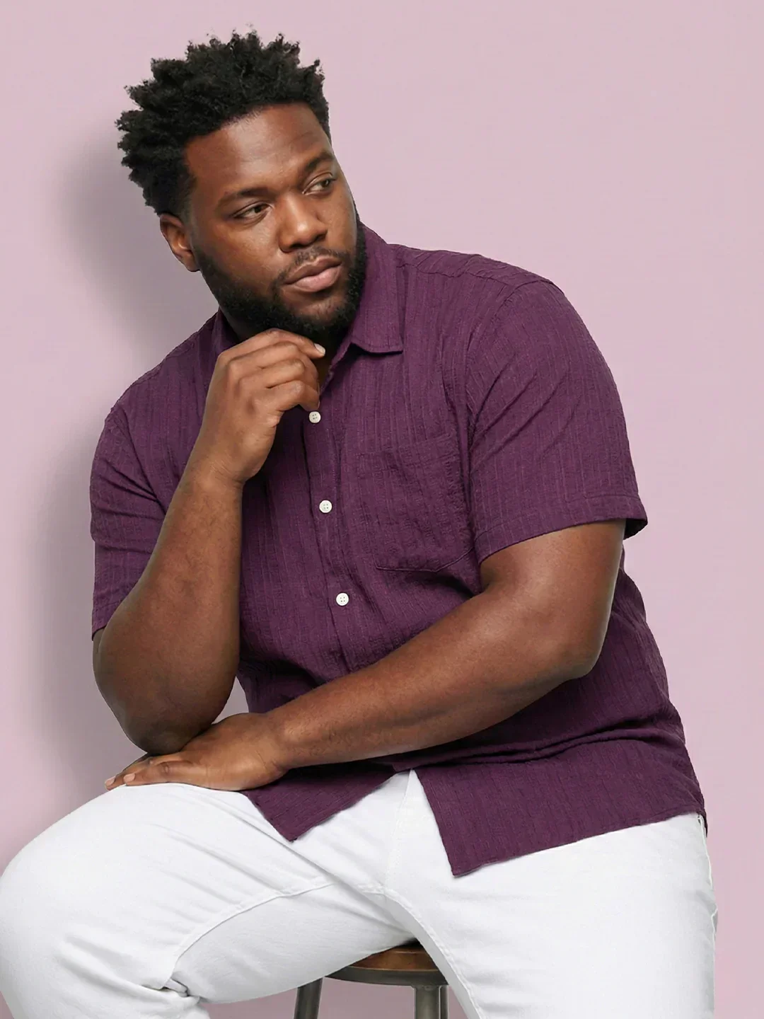 Men Plus Size Rougette Purple Self Design Casual Shirt - Image 7