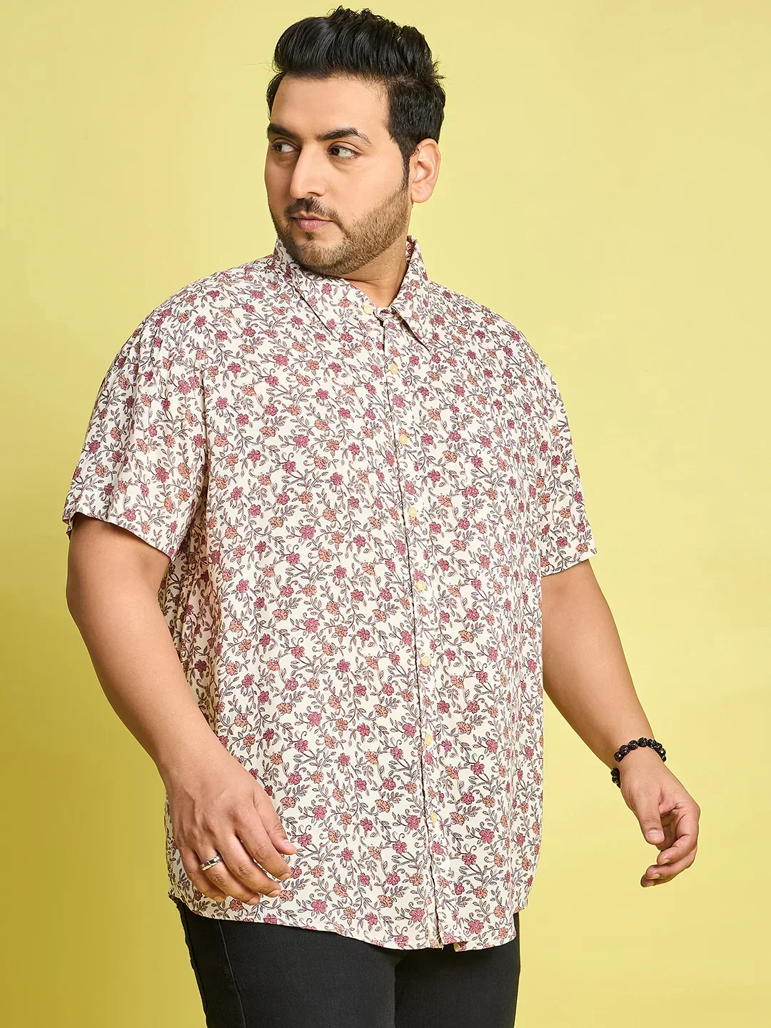 Men Plus Size Rupter Floral Printed Peach Color Shirt - Image 4