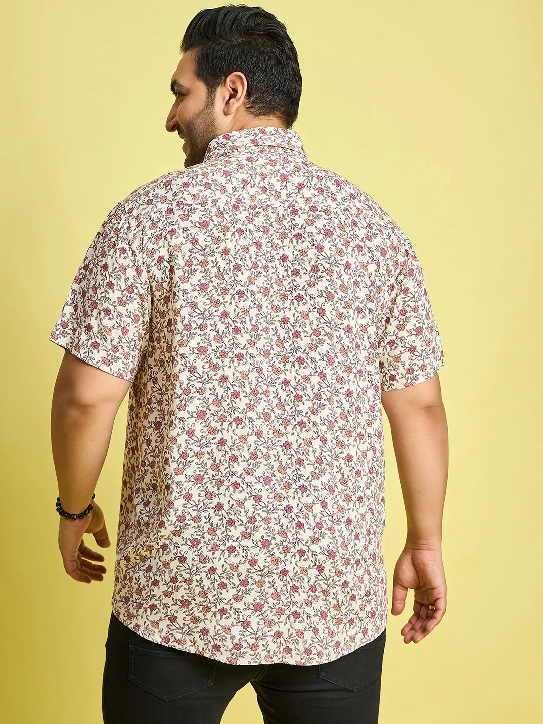 Men Plus Size Rupter Floral Printed Peach Color Shirt - Image 5