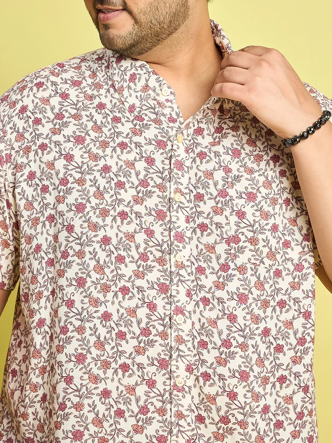 Men Plus Size Rupter Floral Printed Peach Color Shirt - Image 6