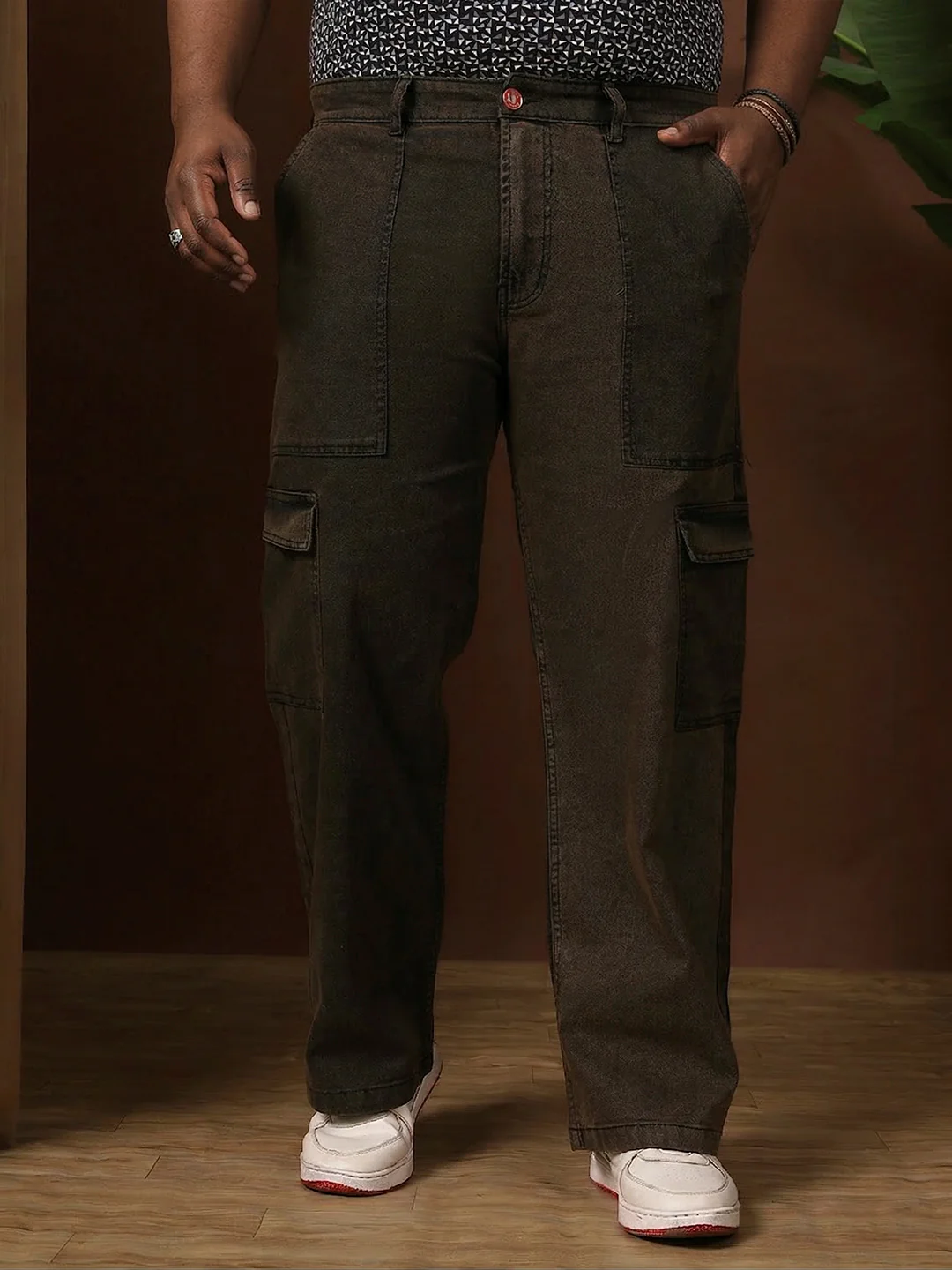 Men Plus Size Rustica Brown Solid Jeans