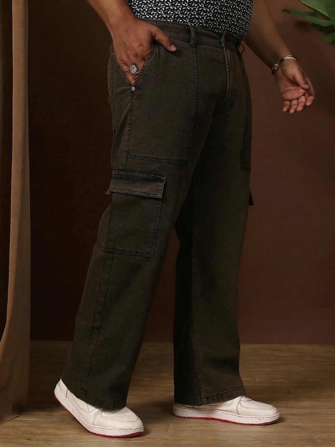 Men Plus Size Rustica Brown Solid Jeans - Image 3