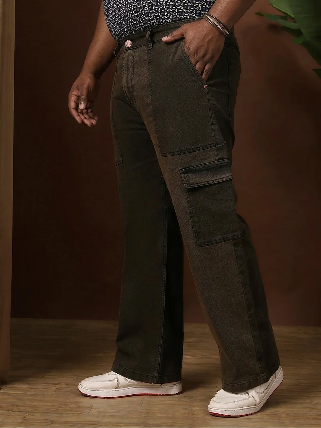 Men Plus Size Rustica Brown Solid Jeans - Image 4