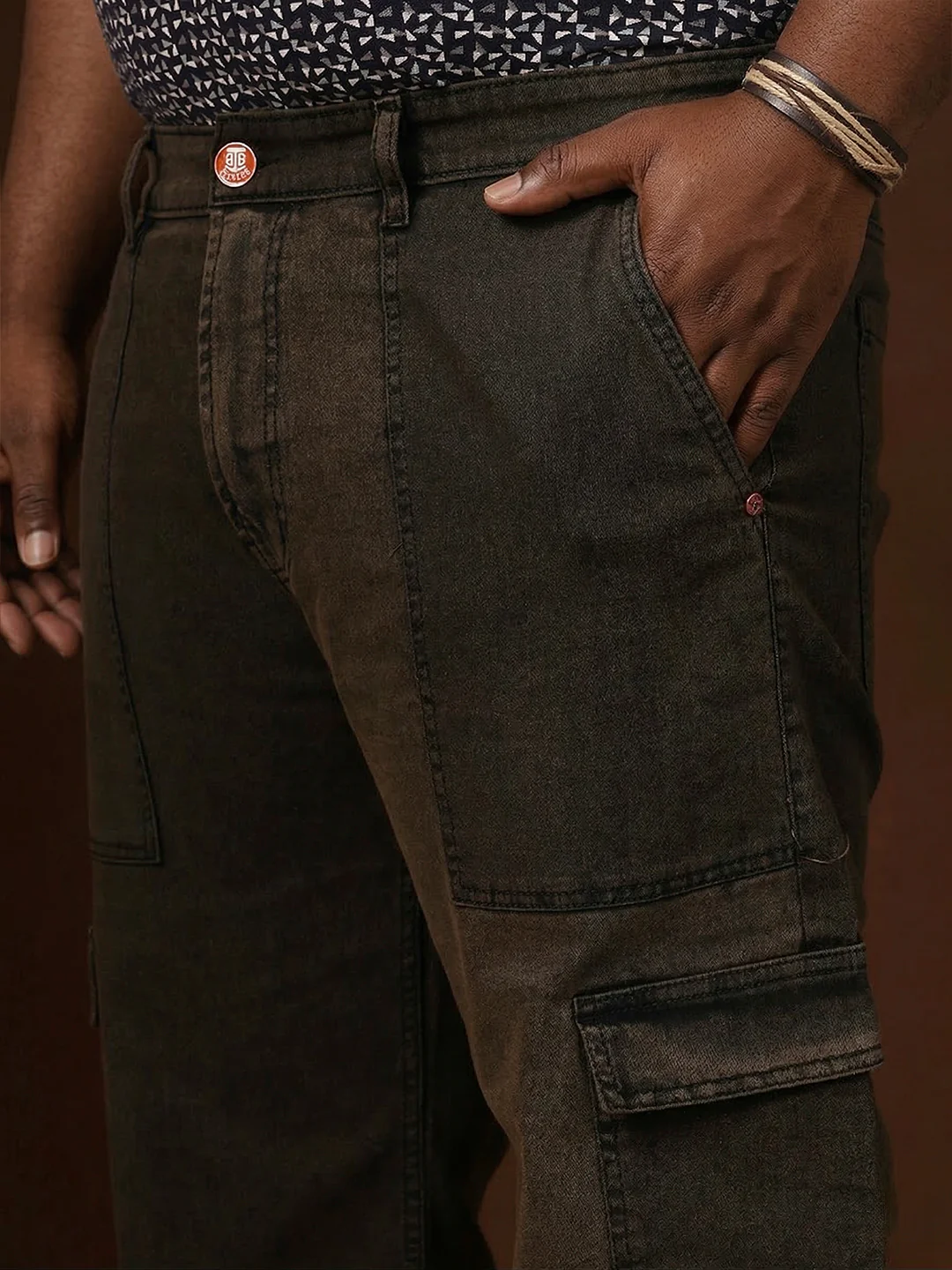 Men Plus Size Rustica Brown Solid Jeans - Image 6