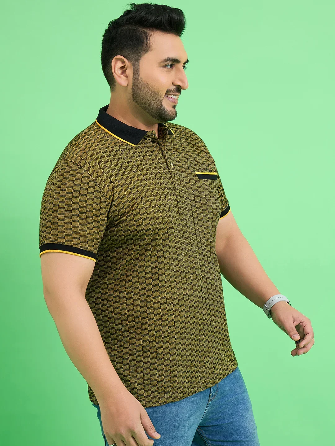 Men Plus Size Saddle Yellow Textured Polo Tshirt - Image 5