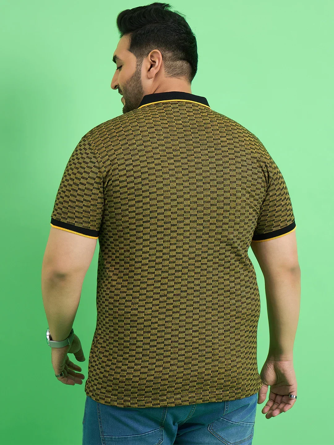 Men Plus Size Saddle Yellow Textured Polo Tshirt - Image 6