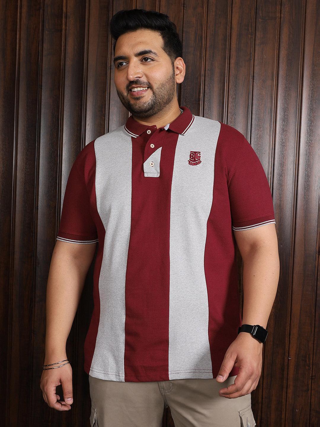 Men Plus Size Sailor Colorblock Polo Tshirt