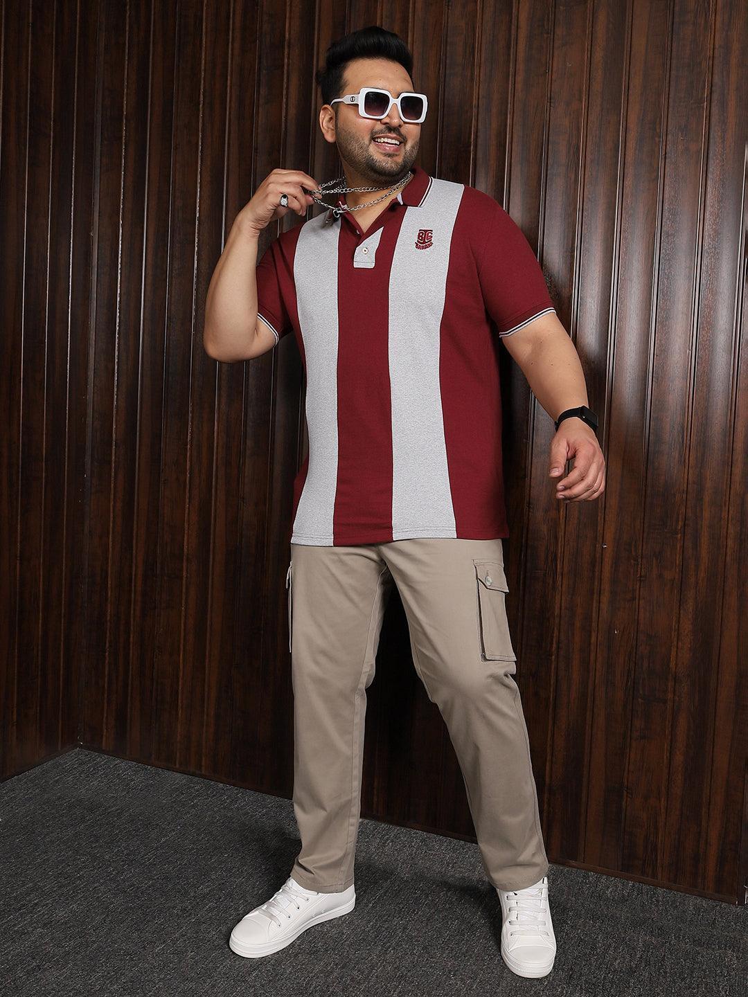 Men Plus Size Sailor Colorblock Polo Tshirt - Image 2