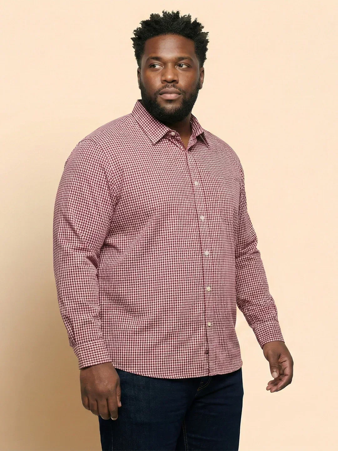 Men Plus Size Sangria Pink Self Design Casual Shirt - Image 3